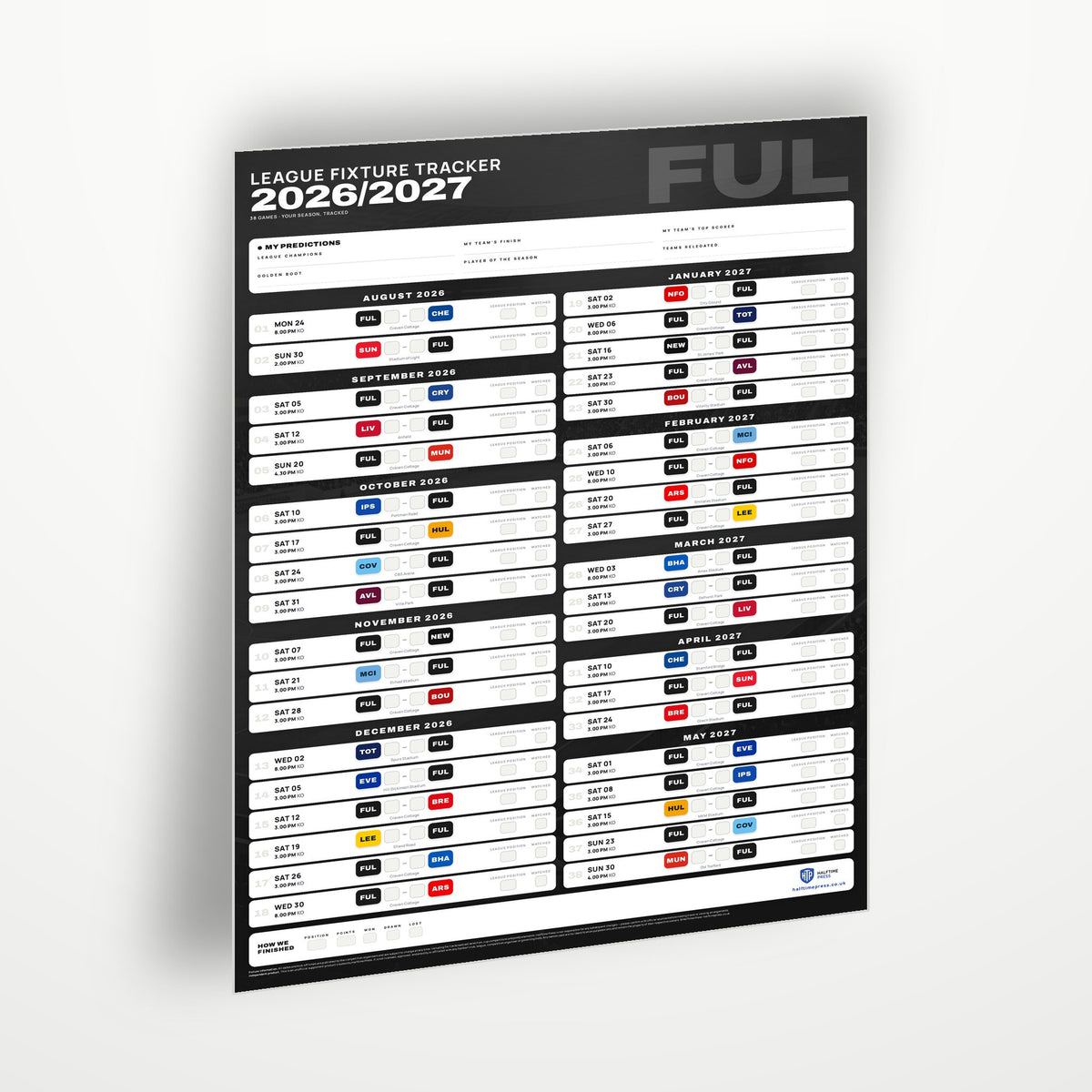Premier League Fixture Wallchart 2026/27