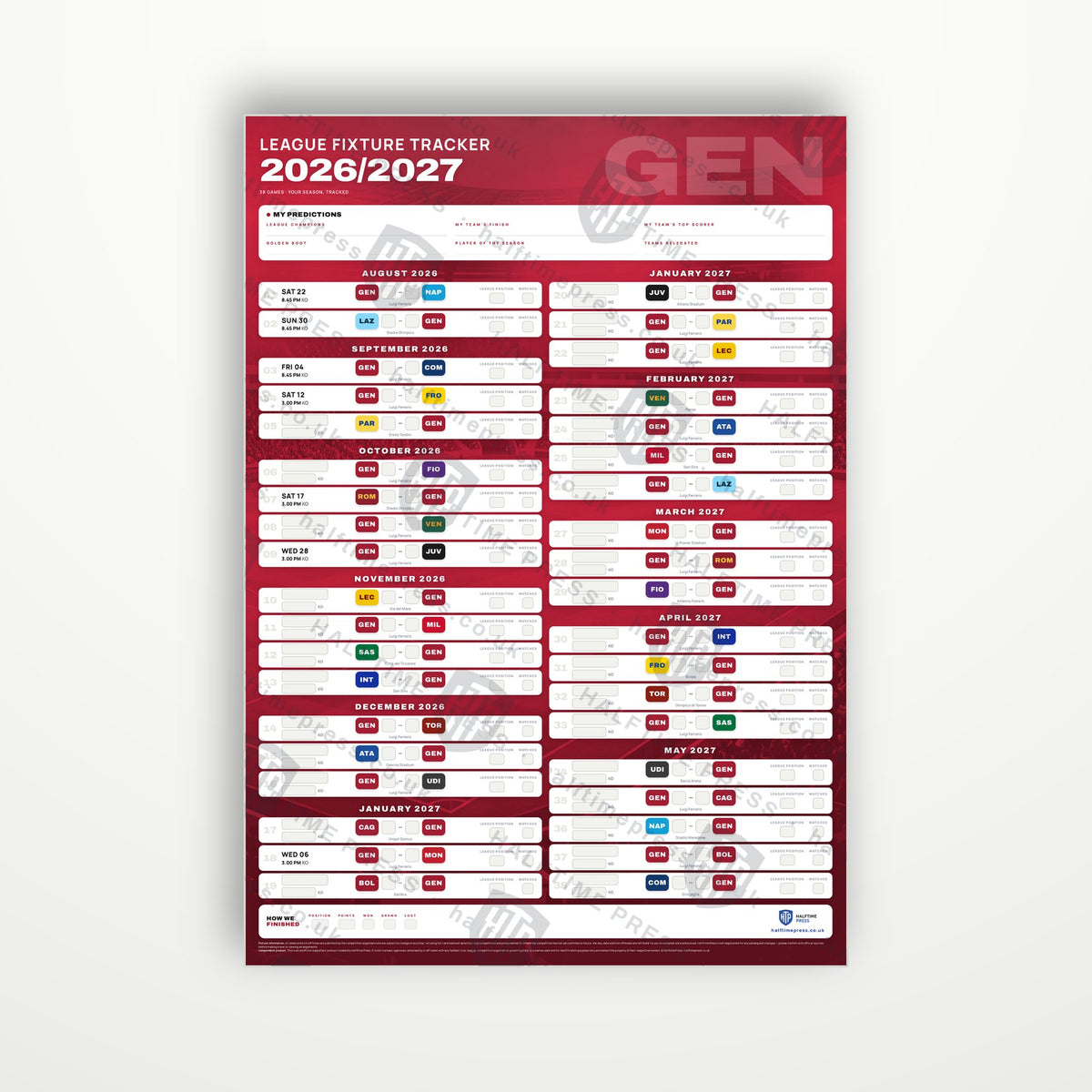 Serie A Fixture Wallchart 2026/27