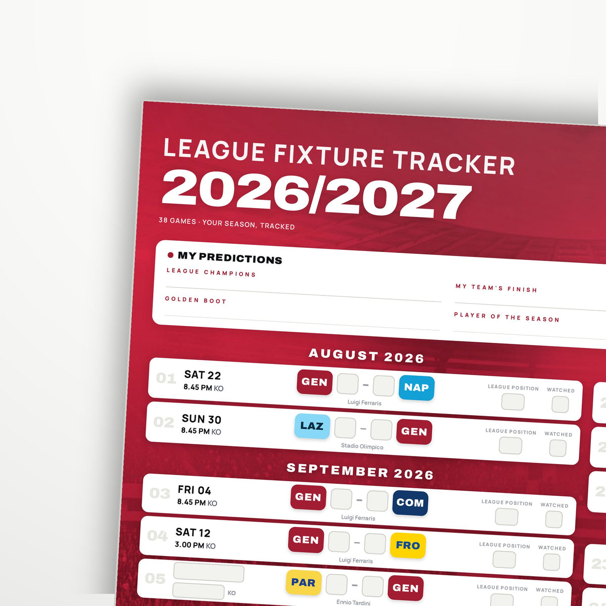 Serie A Fixture Wallchart 2026/27