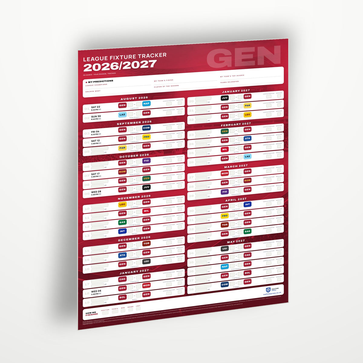 Serie A Fixture Wallchart 2026/27