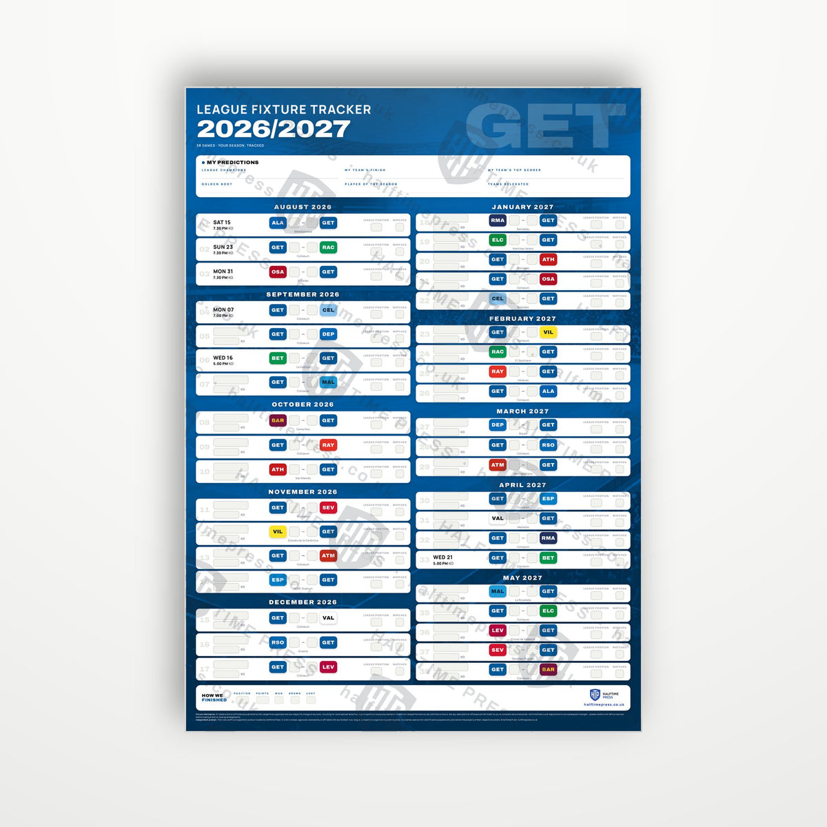 La Liga Fixture Wallchart 2026/27