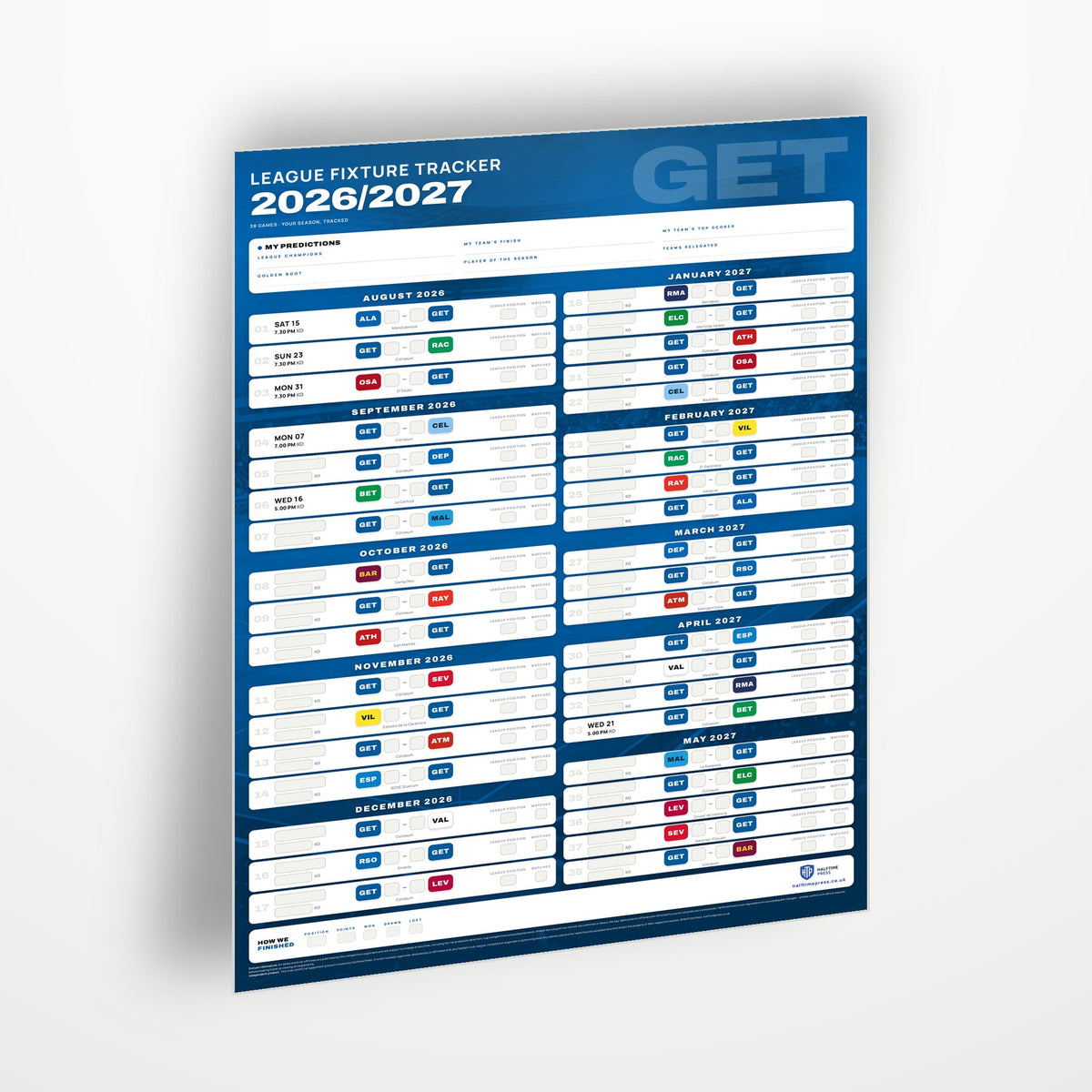 La Liga Fixture Wallchart 2026/27