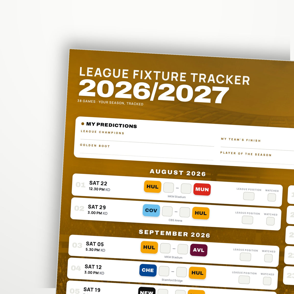 Premier League Fixture Wallchart 2026/27