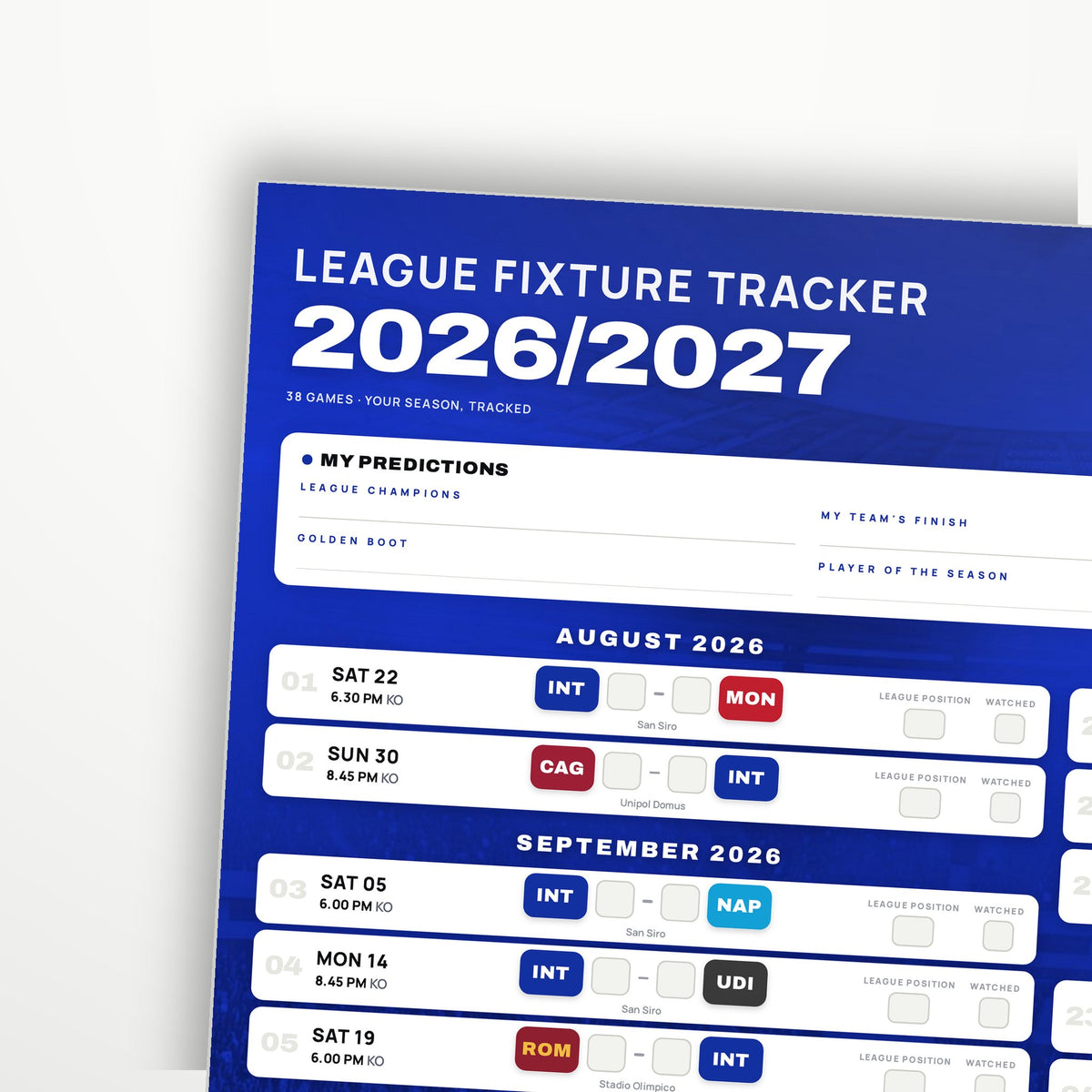 Serie A Fixture Wallchart 2026/27