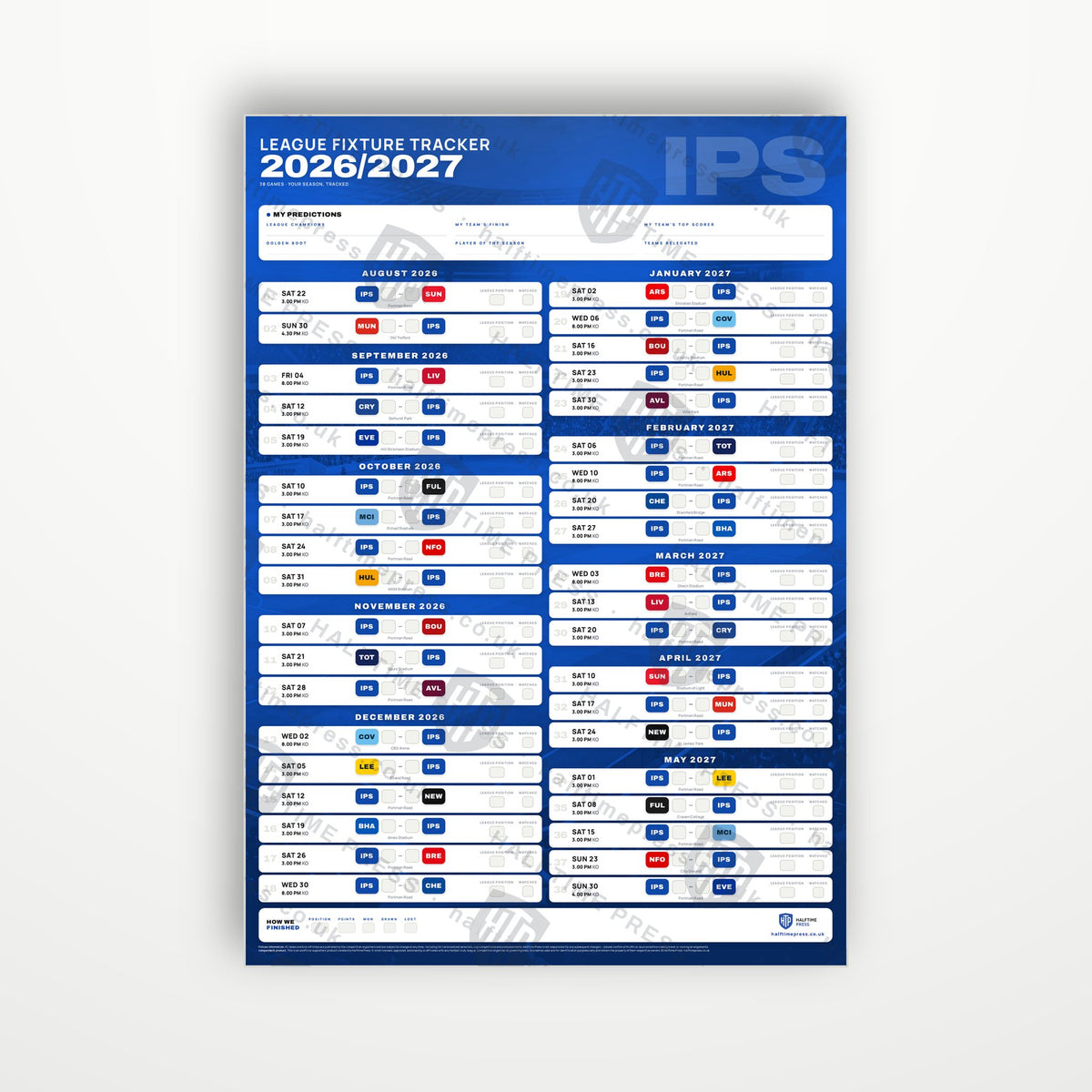 Premier League Fixture Wallchart 2026/27