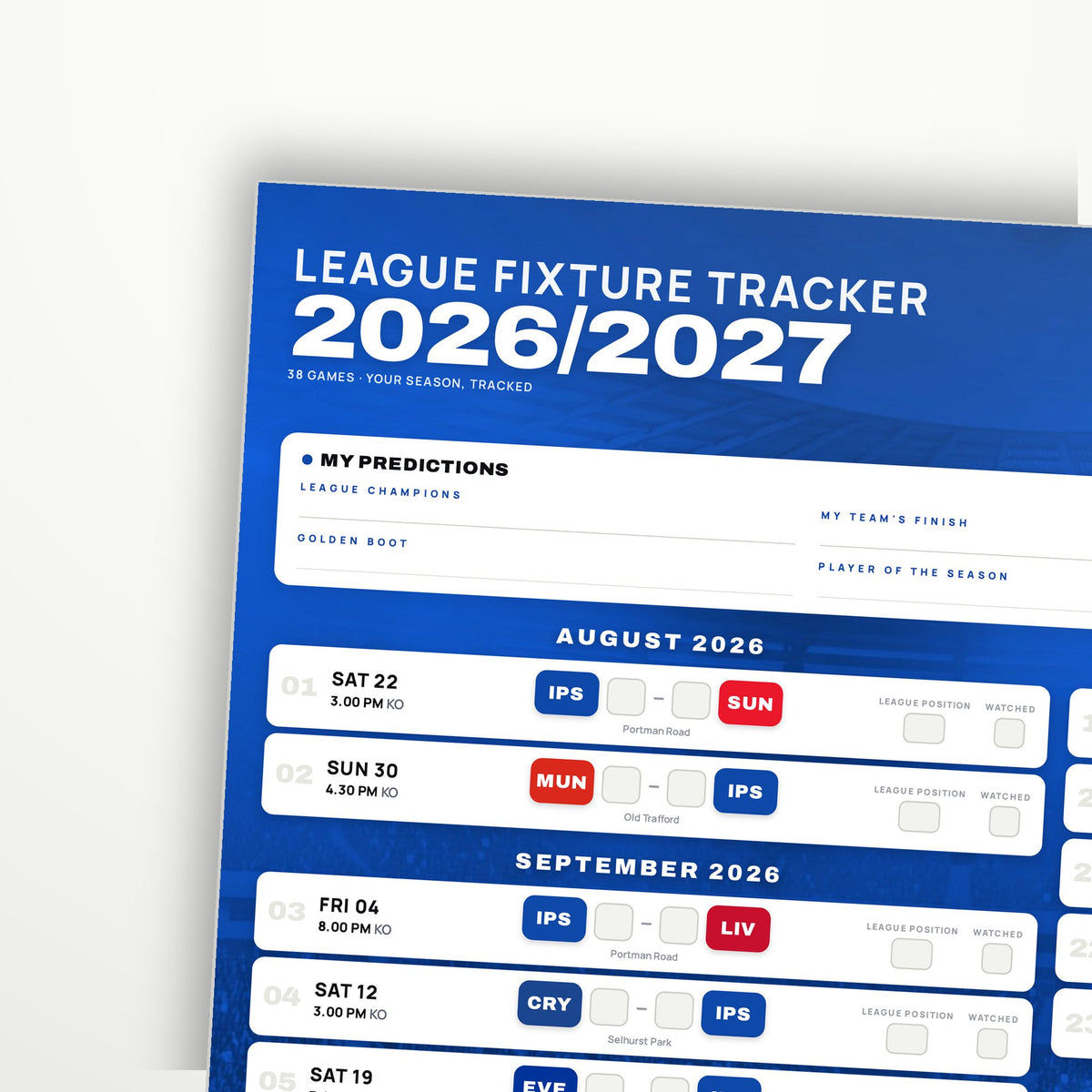 Premier League Fixture Wallchart 2026/27