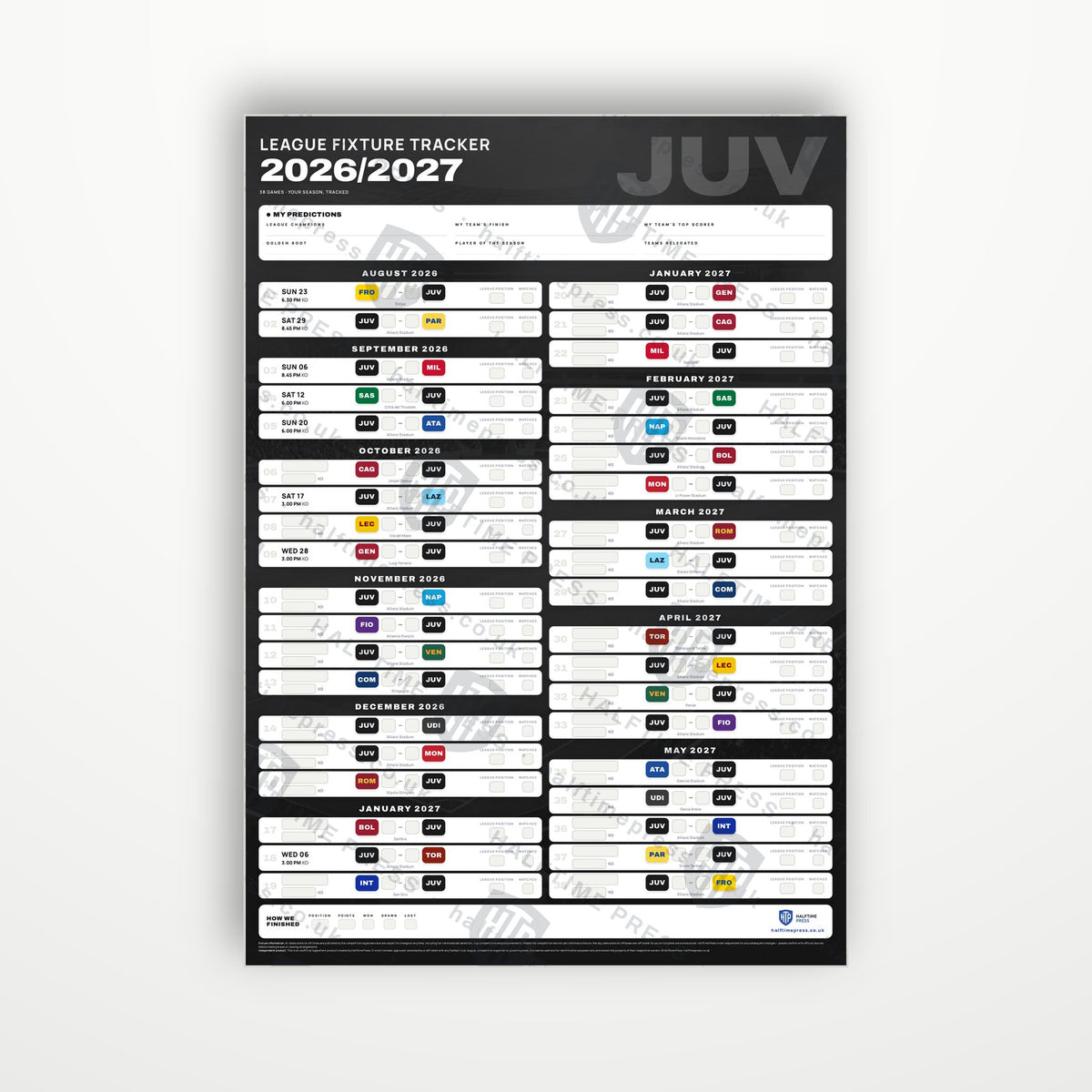 Serie A Fixture Wallchart 2026/27