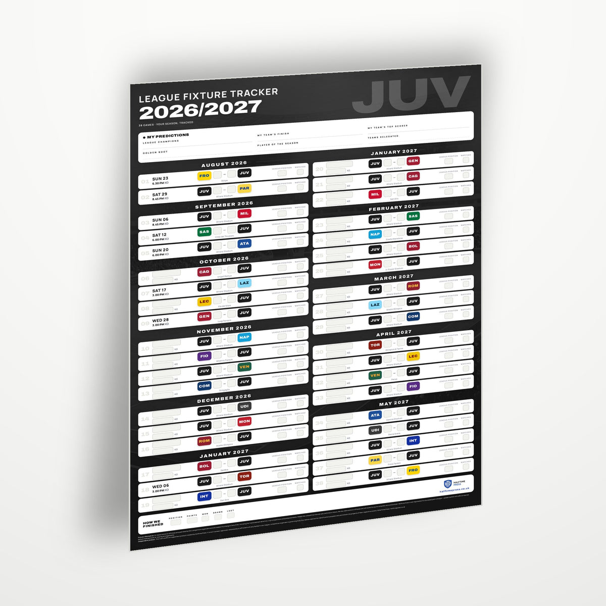 Serie A Fixture Wallchart 2026/27