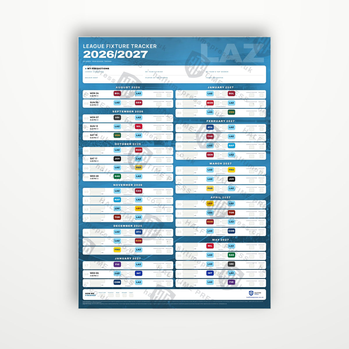 Serie A Fixture Wallchart 2026/27