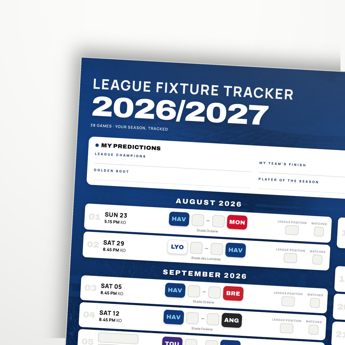 Ligue 1 Fixture Wallchart 2026/27
