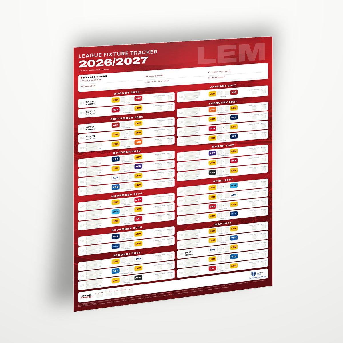 Ligue 1 Fixture Wallchart 2026/27