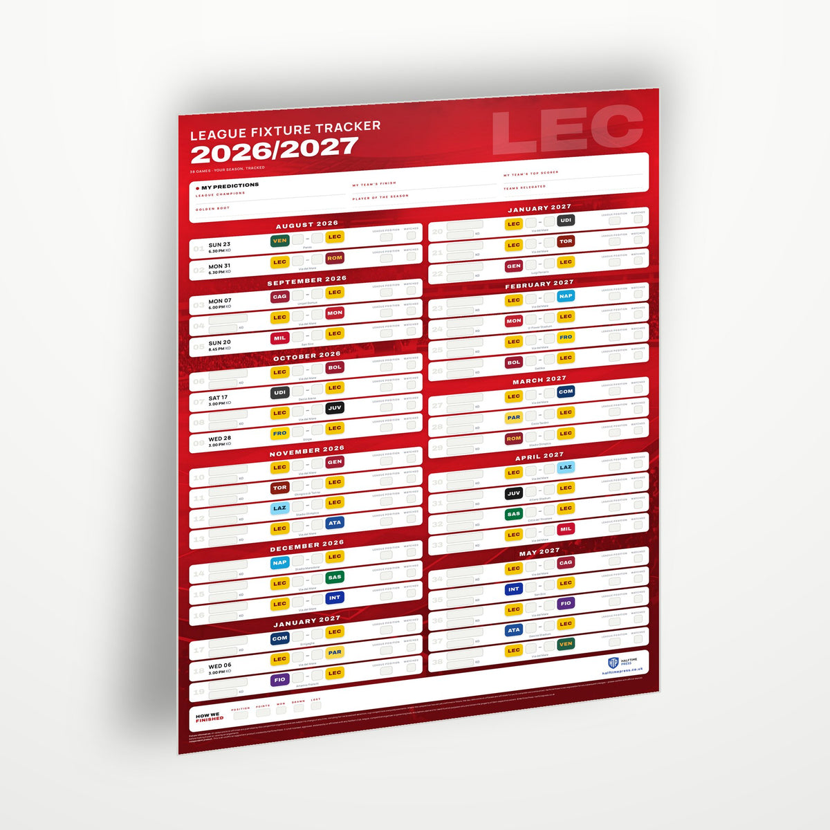 Serie A Fixture Wallchart 2026/27
