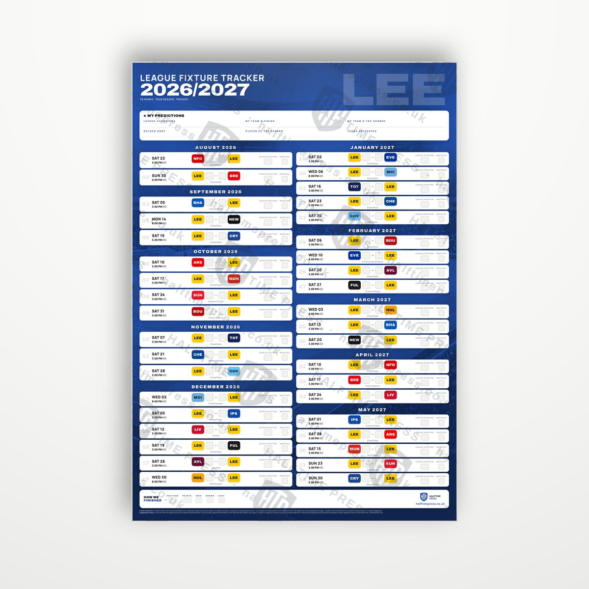 Premier League Fixture Wallchart 2026/27