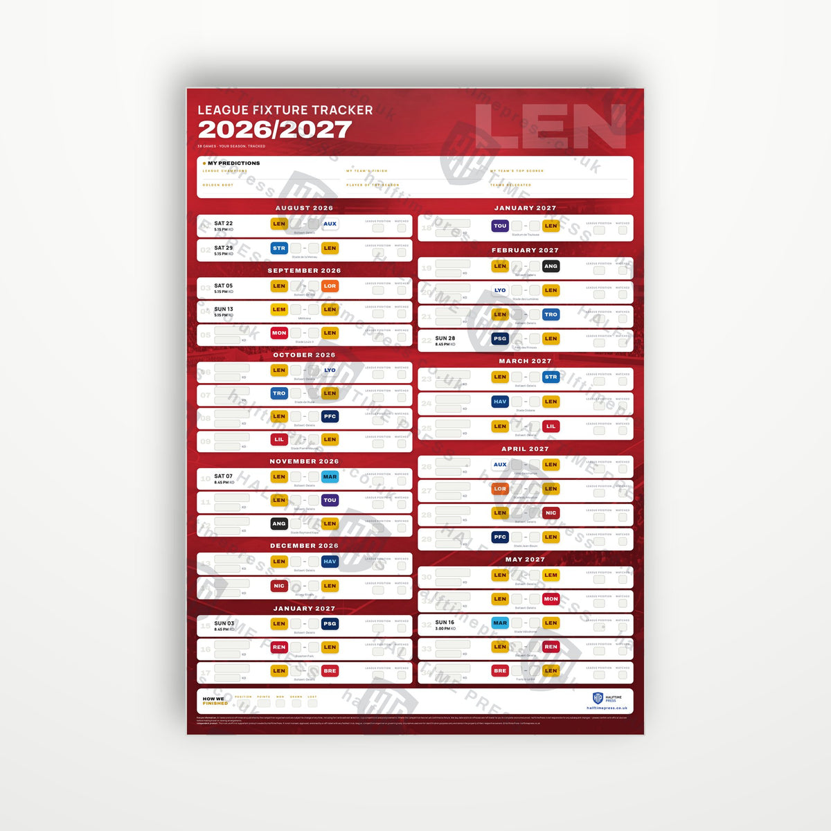 Ligue 1 Fixture Wallchart 2026/27
