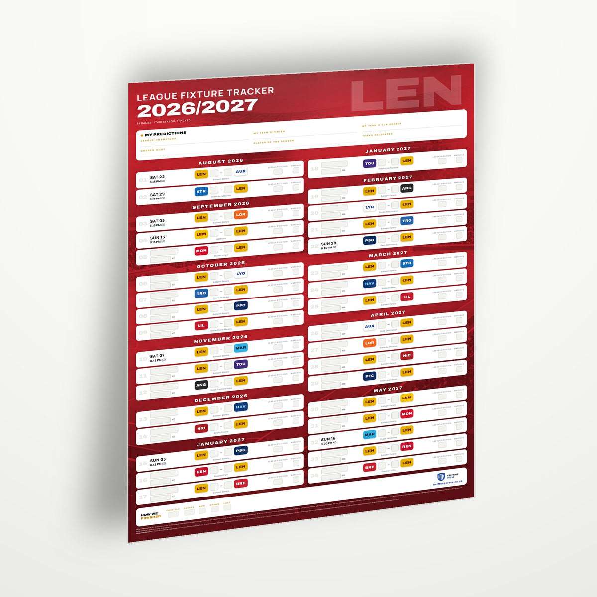 Ligue 1 Fixture Wallchart 2026/27