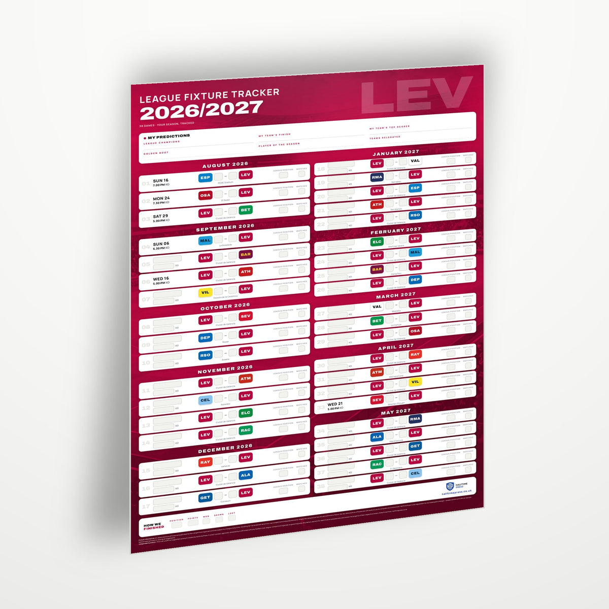 La Liga Fixture Wallchart 2026/27