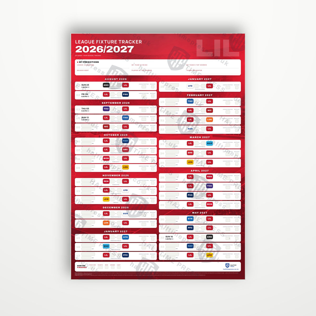 Ligue 1 Fixture Wallchart 2026/27