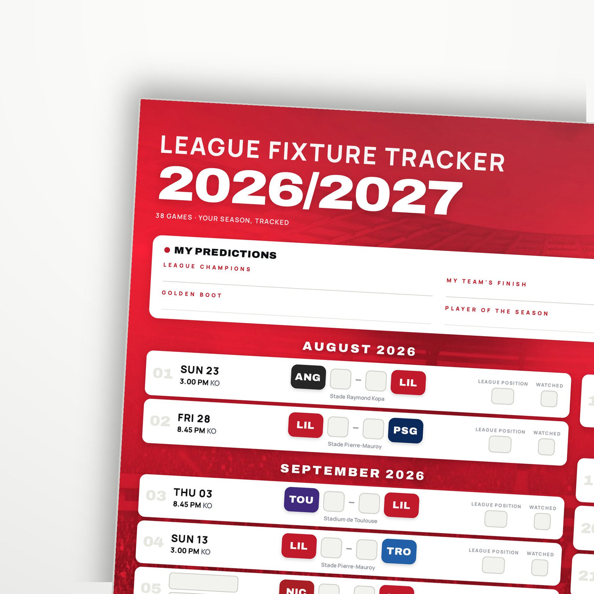 Ligue 1 Fixture Wallchart 2026/27