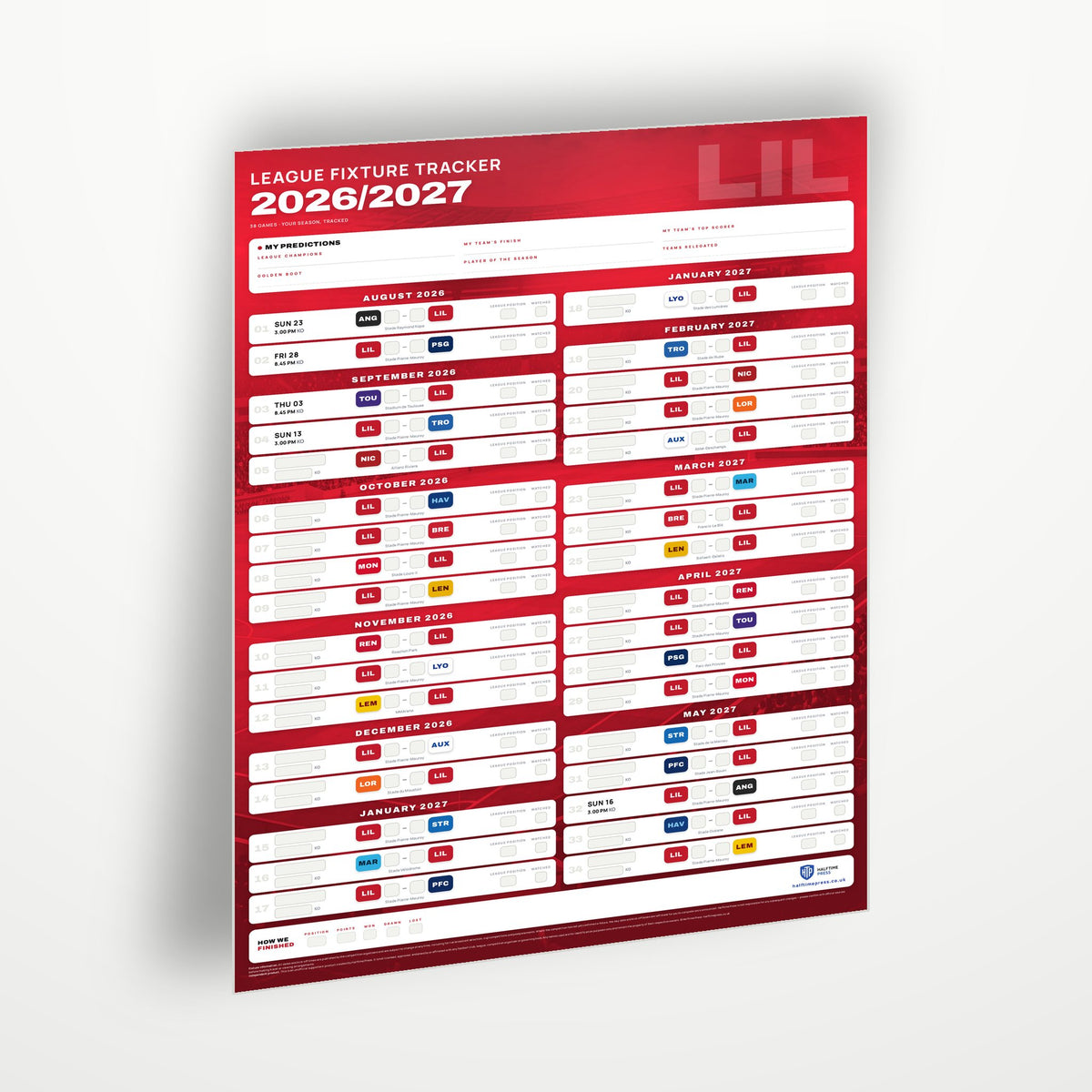 Ligue 1 Fixture Wallchart 2026/27