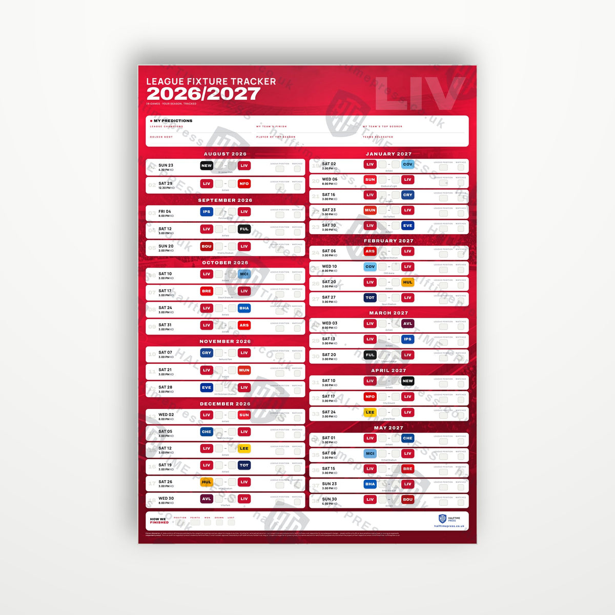 Premier League Fixture Wallchart 2026/27