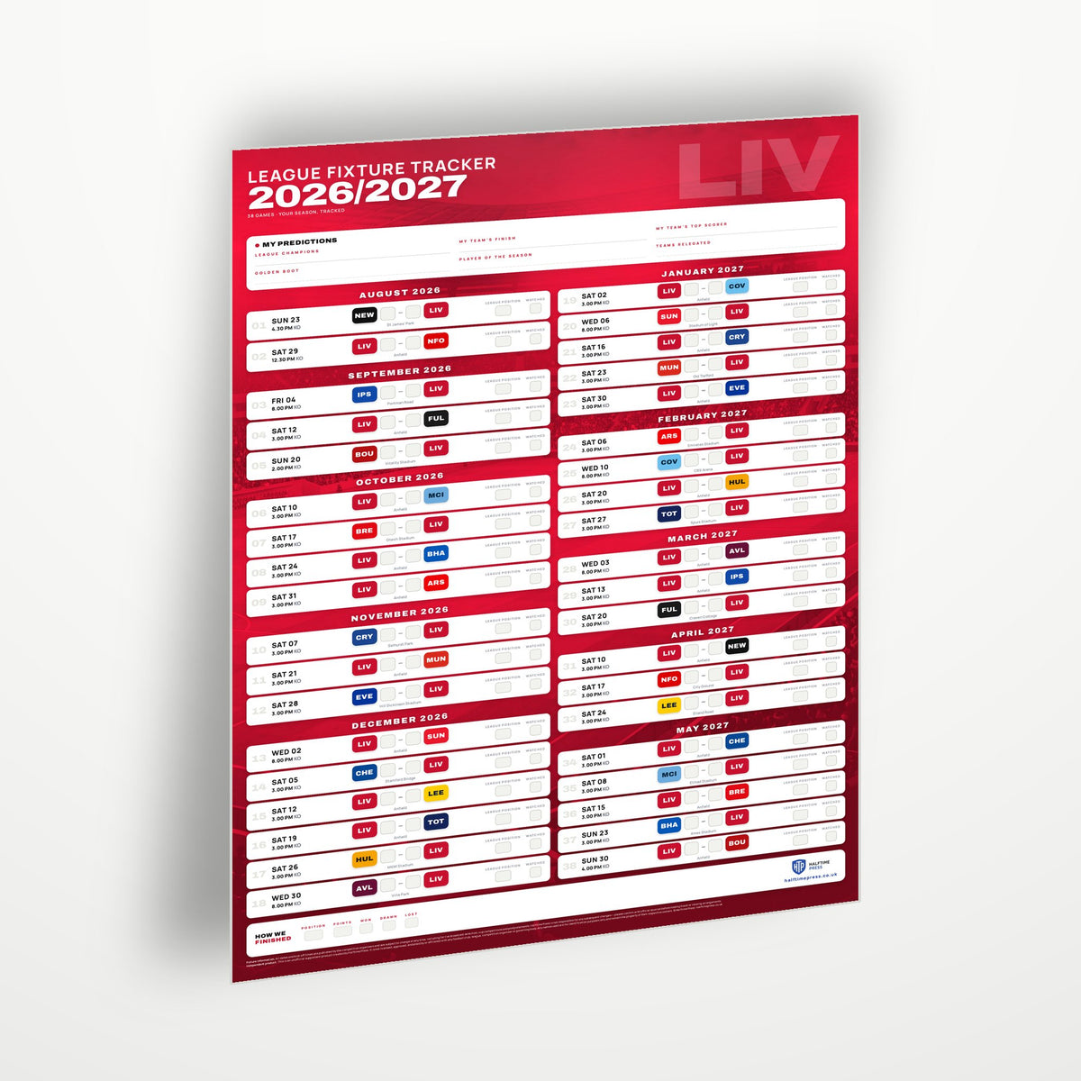 Premier League Fixture Wallchart 2026/27