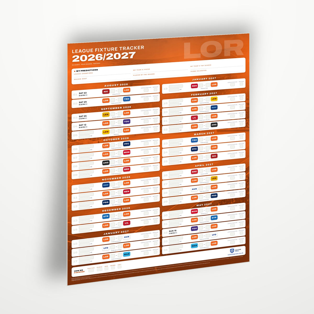 Ligue 1 Fixture Wallchart 2026/27
