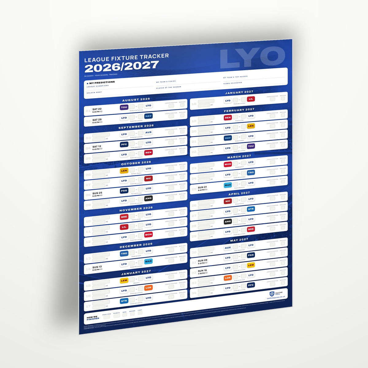 Ligue 1 Fixture Wallchart 2026/27