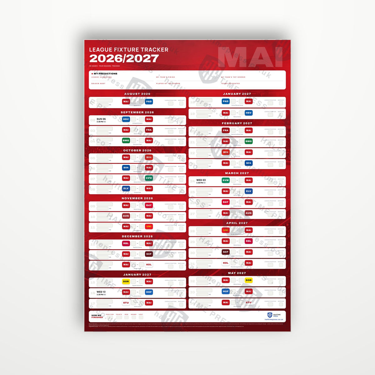 Bundesliga Fixture Wallchart 2026/27
