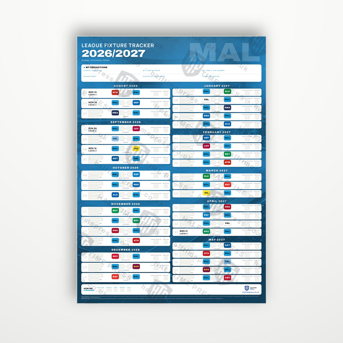 La Liga Fixture Wallchart 2026/27