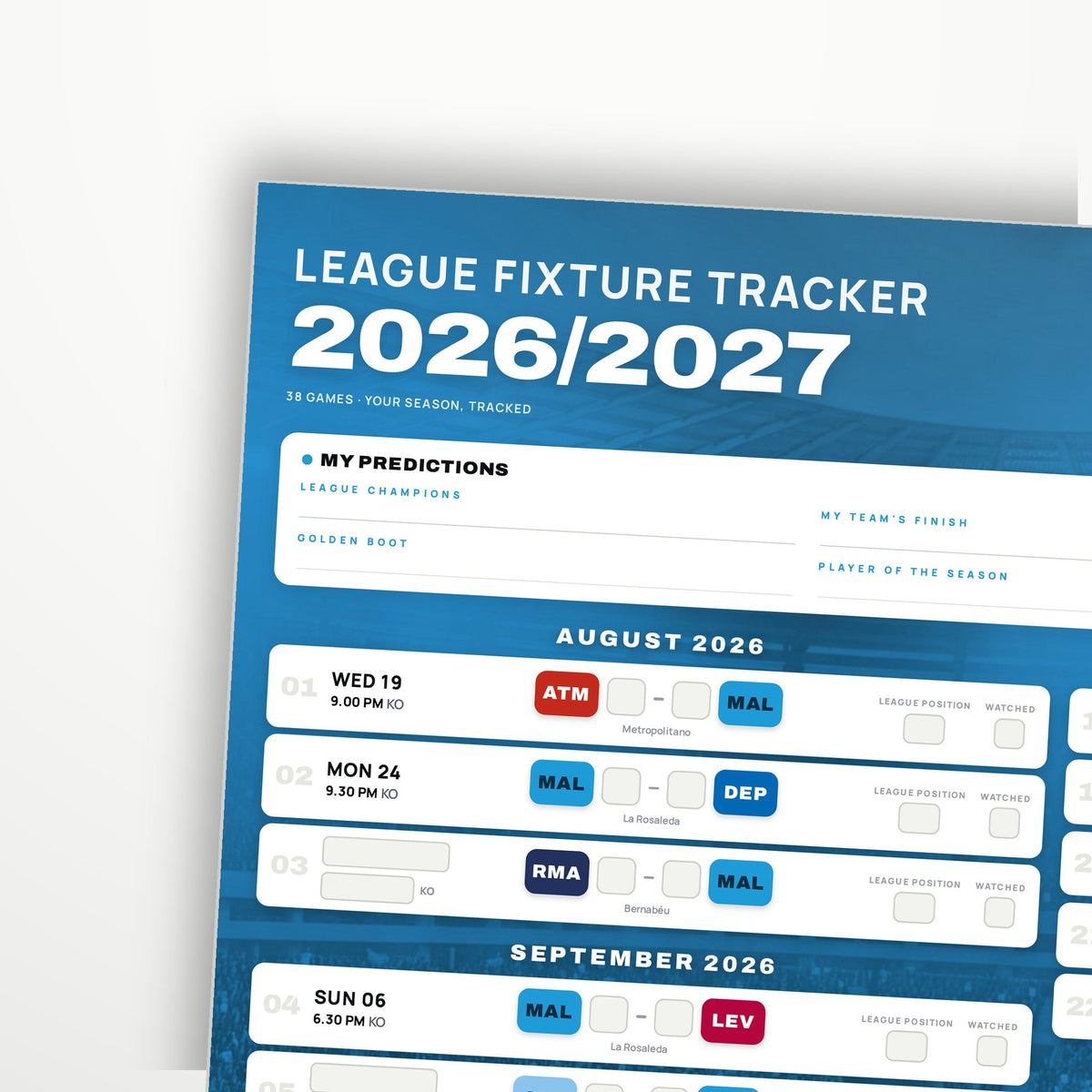 La Liga Fixture Wallchart 2026/27