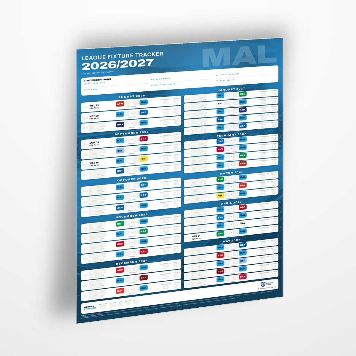 La Liga Fixture Wallchart 2026/27