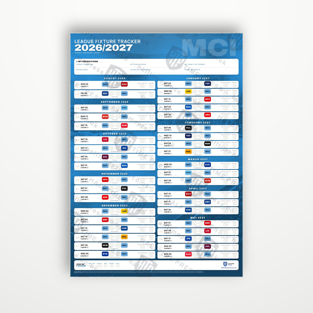 Premier League Fixture Wallchart 2026/27
