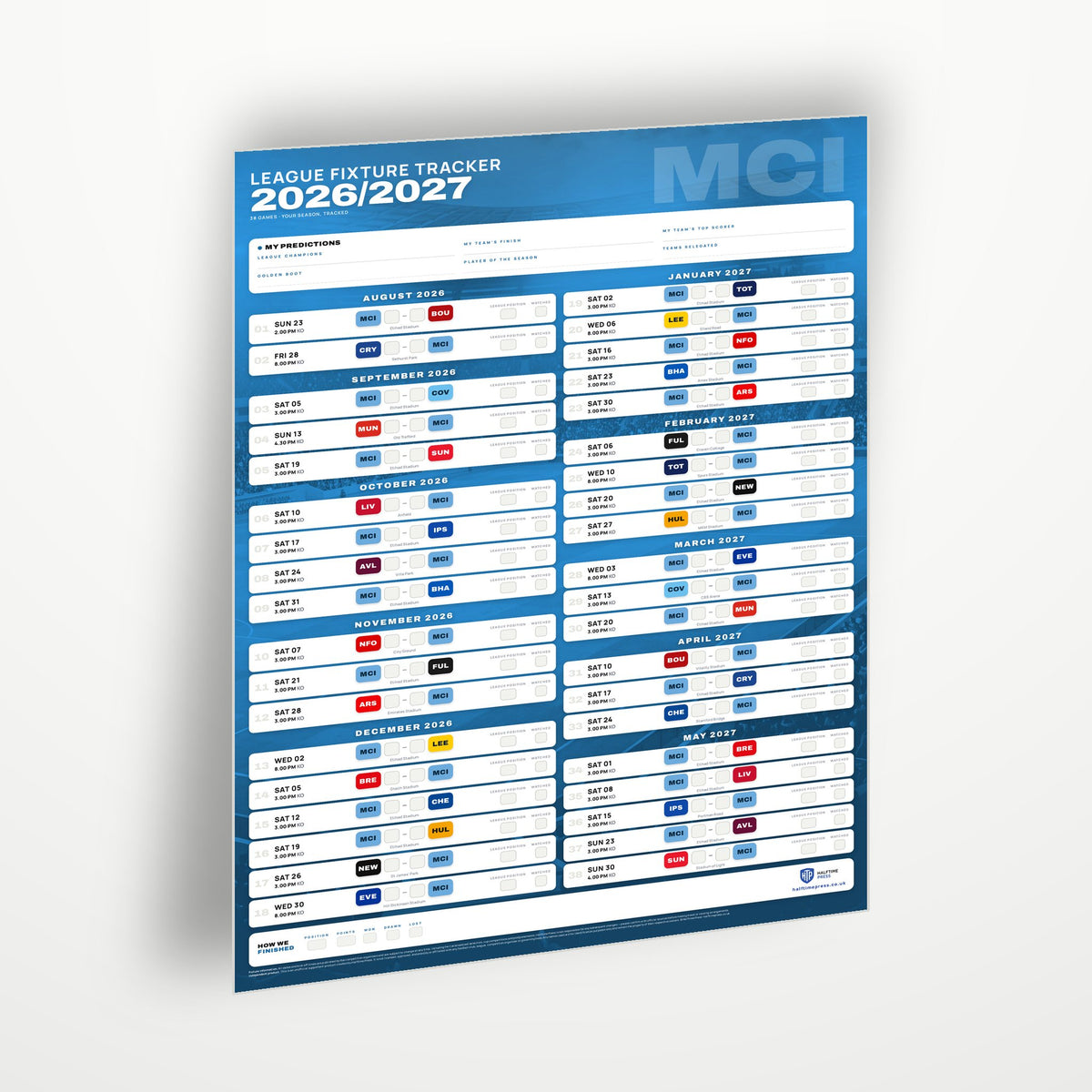 Premier League Fixture Wallchart 2026/27