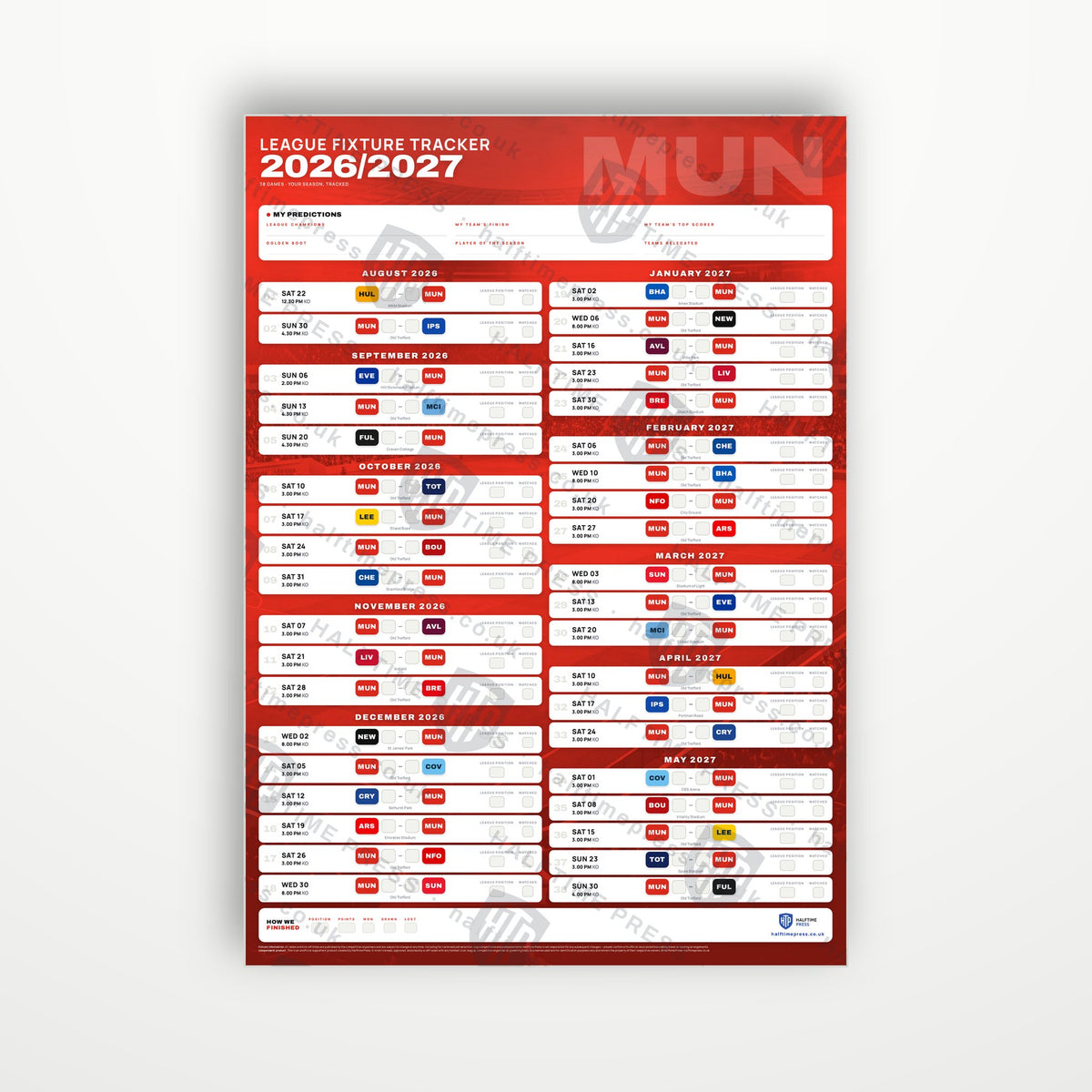 Premier League Fixture Wallchart 2026/27
