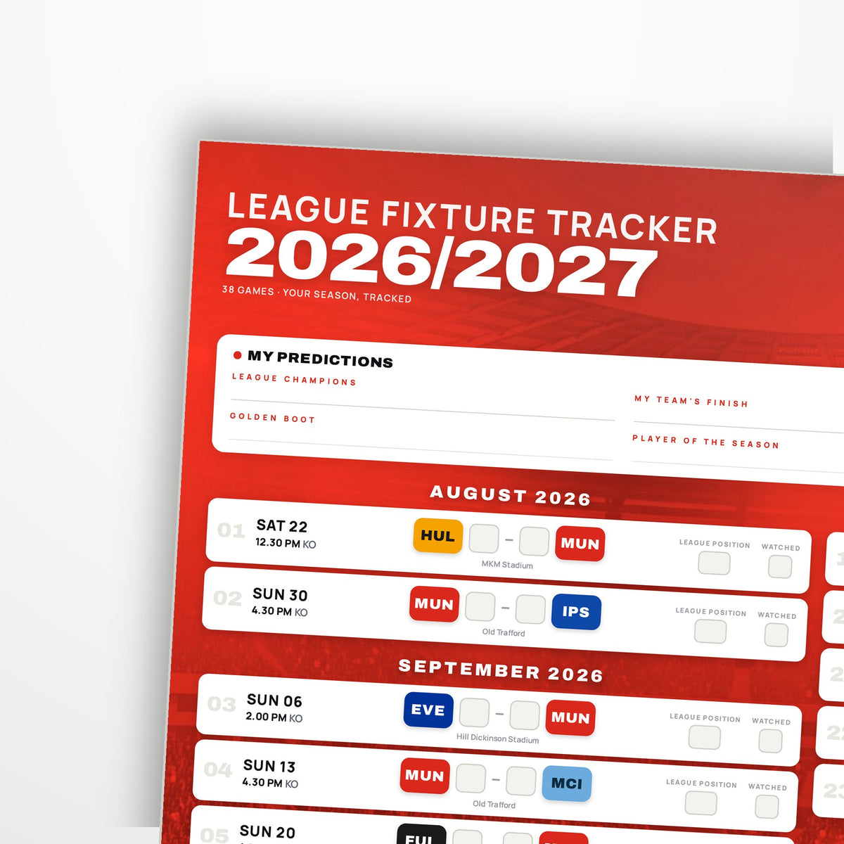 Premier League Fixture Wallchart 2026/27