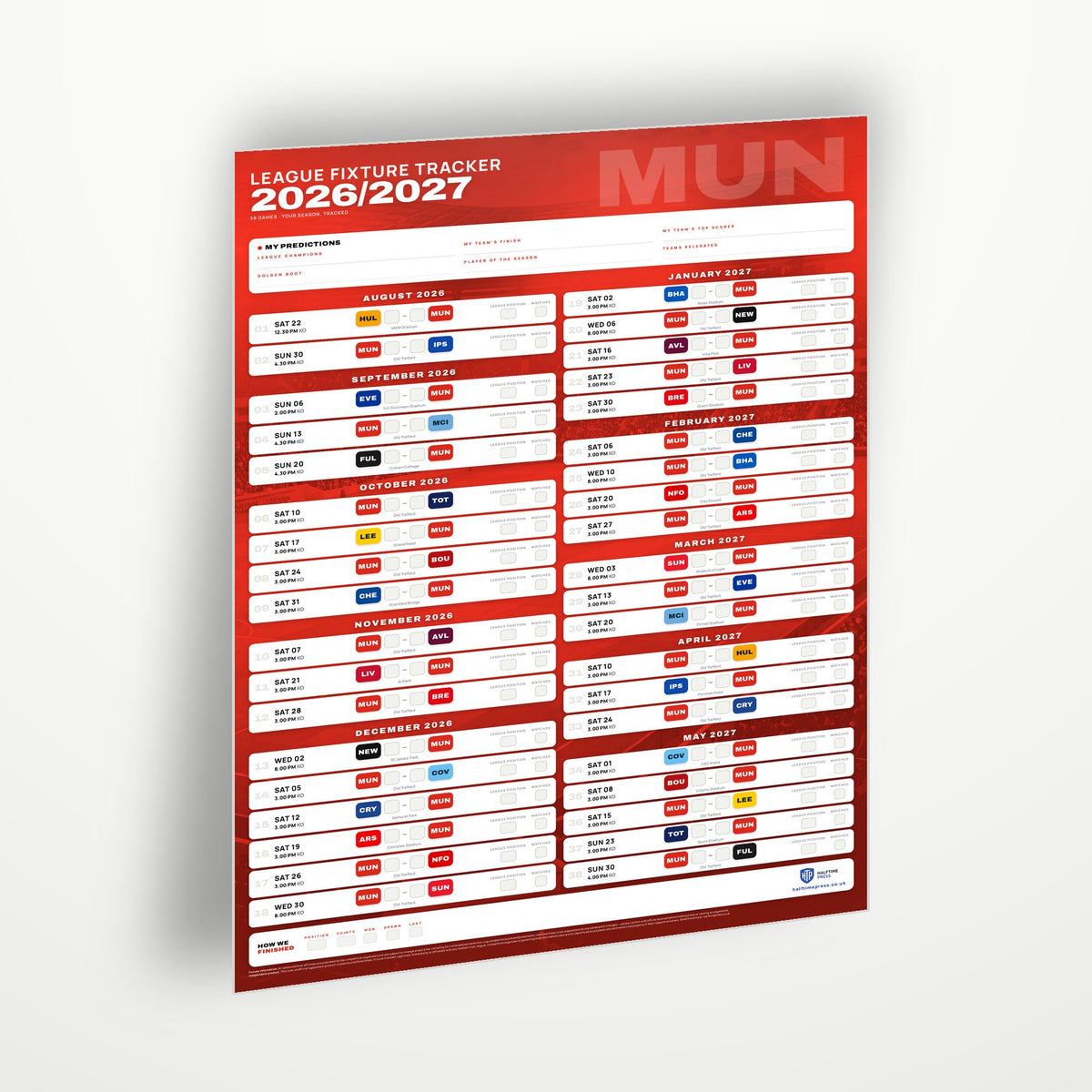 Premier League Fixture Wallchart 2026/27