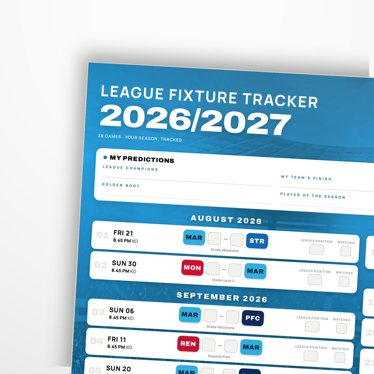 Ligue 1 Fixture Wallchart 2026/27