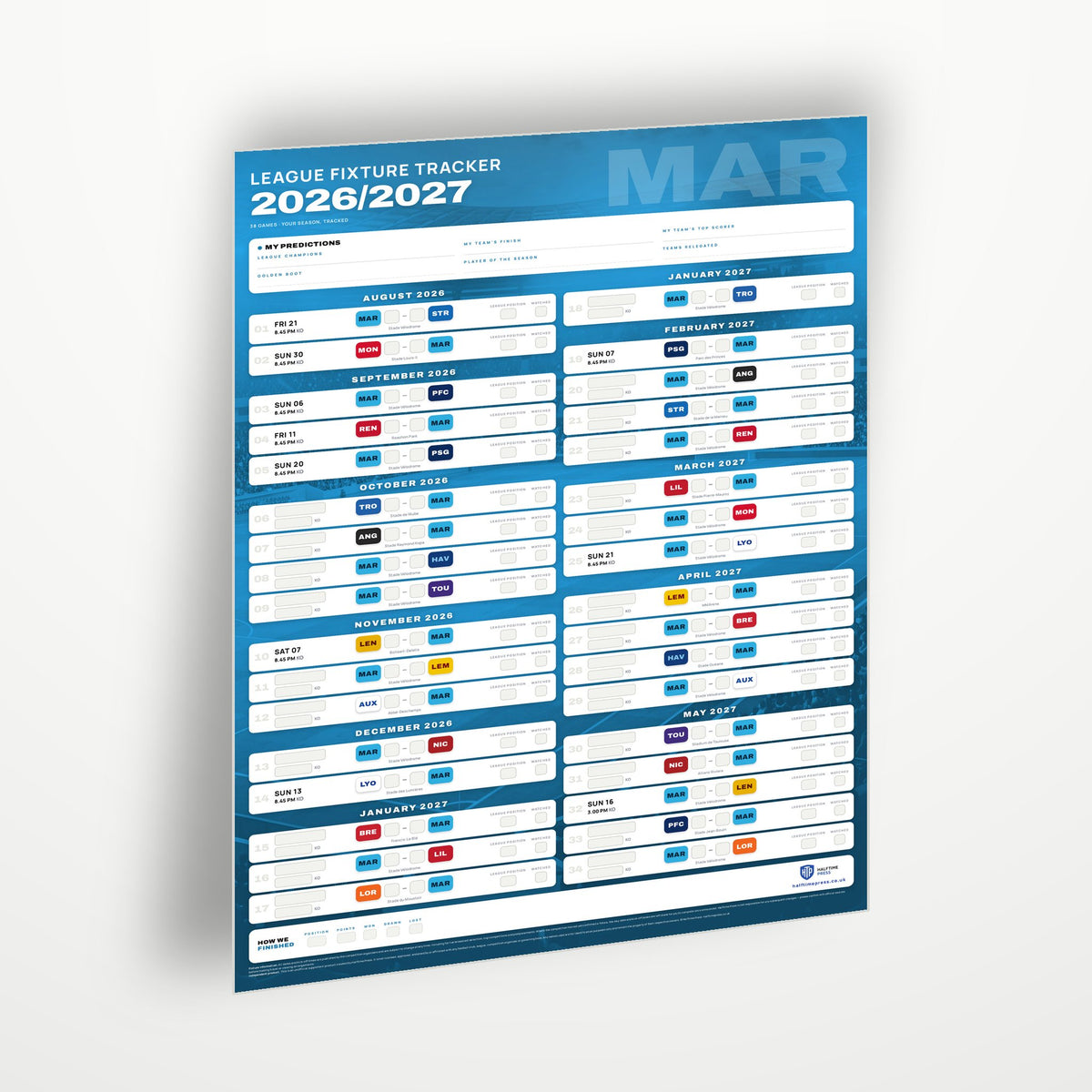 Ligue 1 Fixture Wallchart 2026/27
