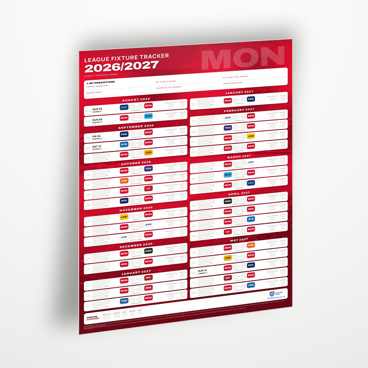 Ligue 1 Fixture Wallchart 2026/27