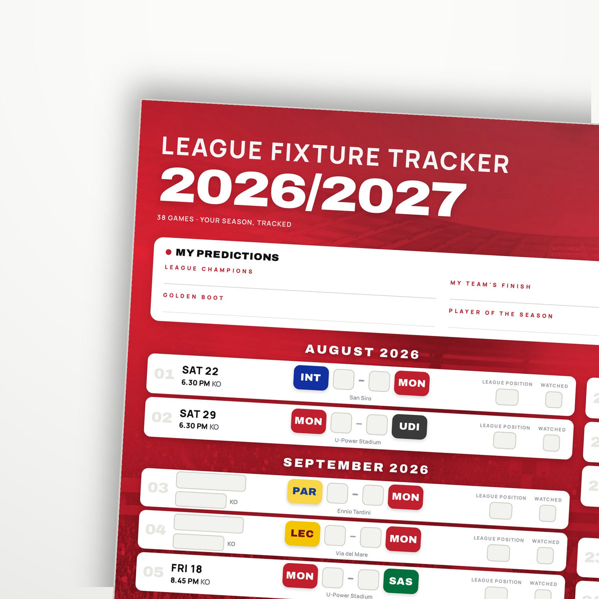 Serie A Fixture Wallchart 2026/27