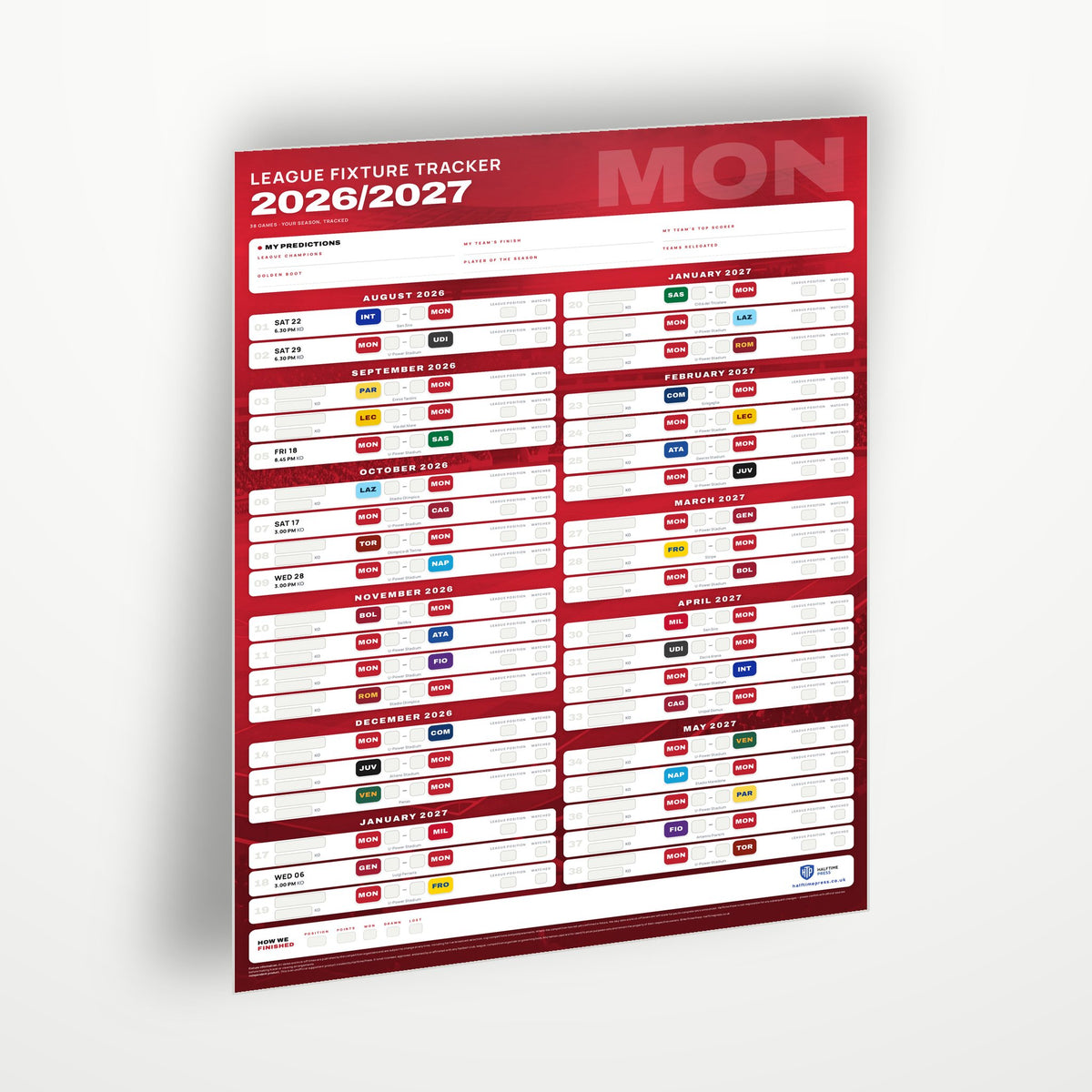 Serie A Fixture Wallchart 2026/27