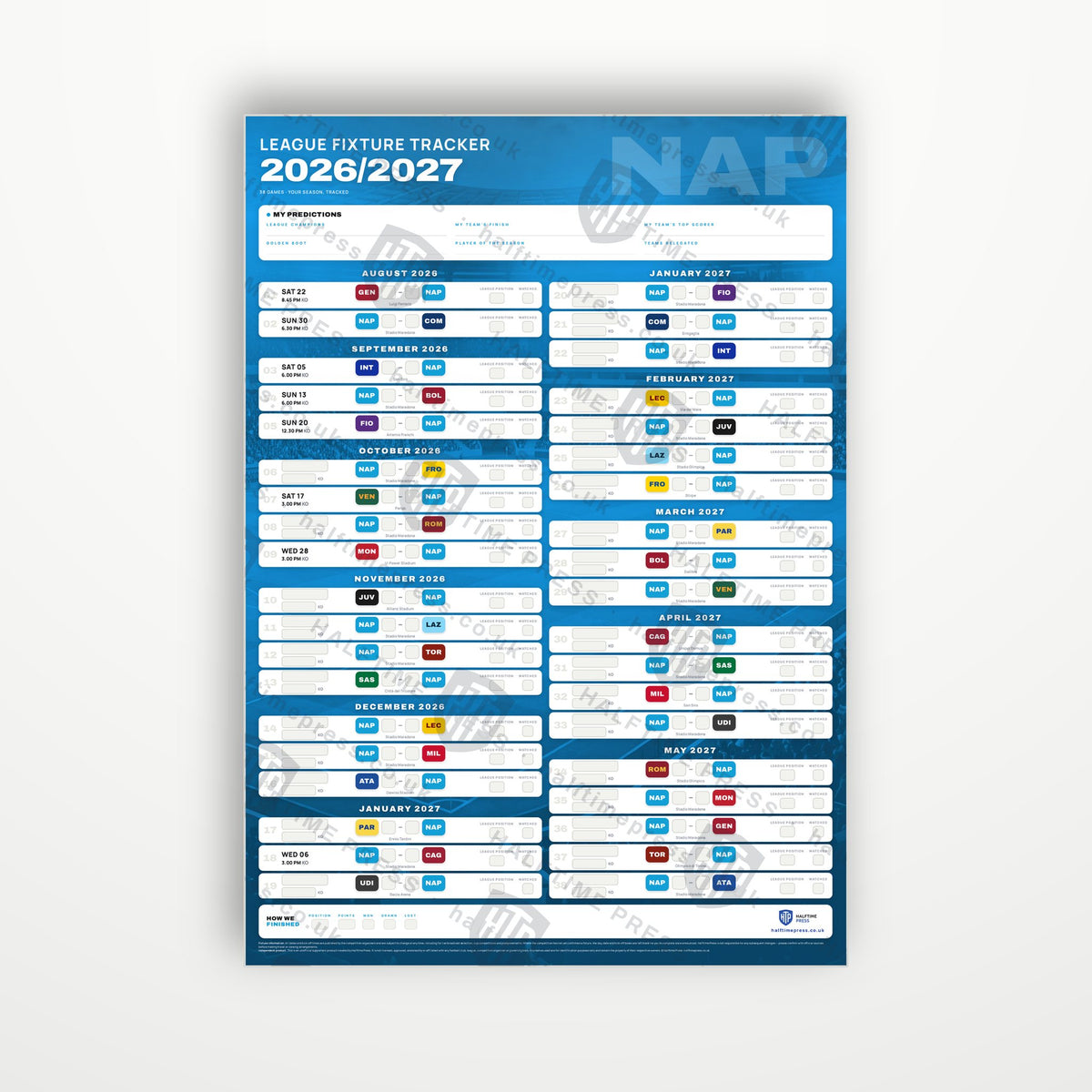 Serie A Fixture Wallchart 2026/27