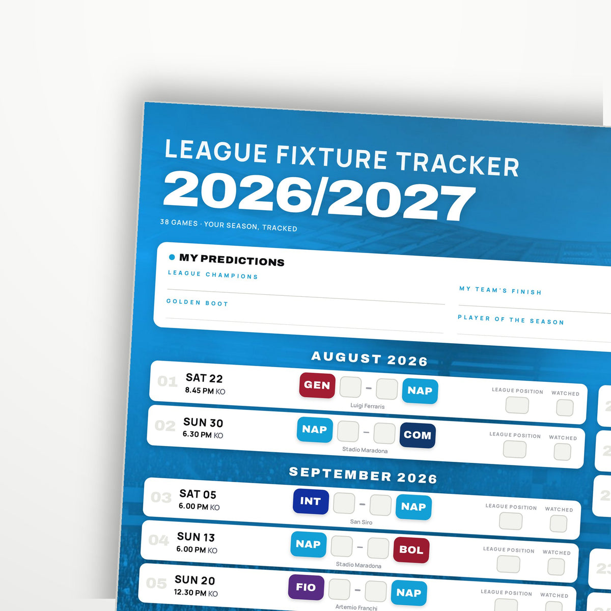 Serie A Fixture Wallchart 2026/27