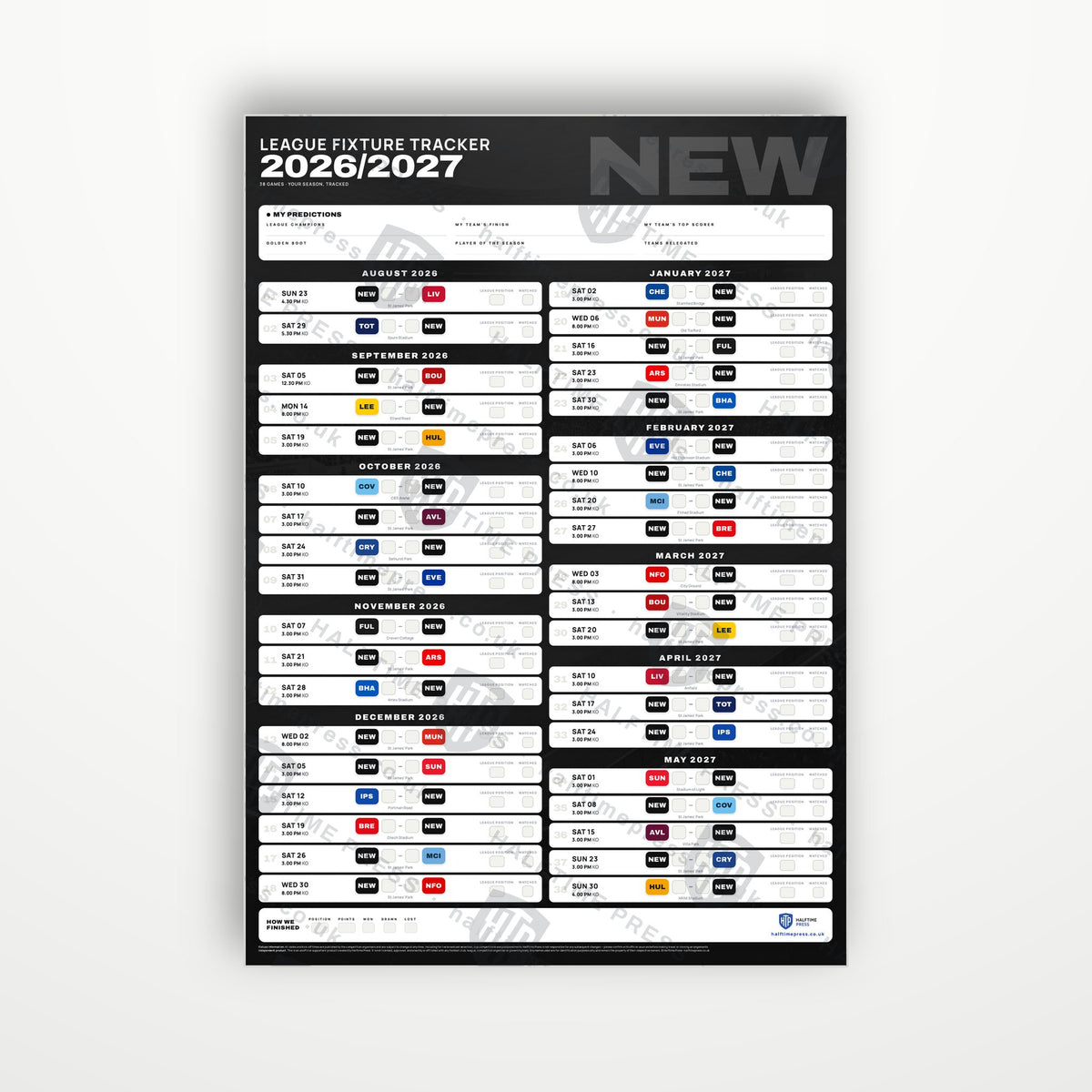 Premier League Fixture Wallchart 2026/27