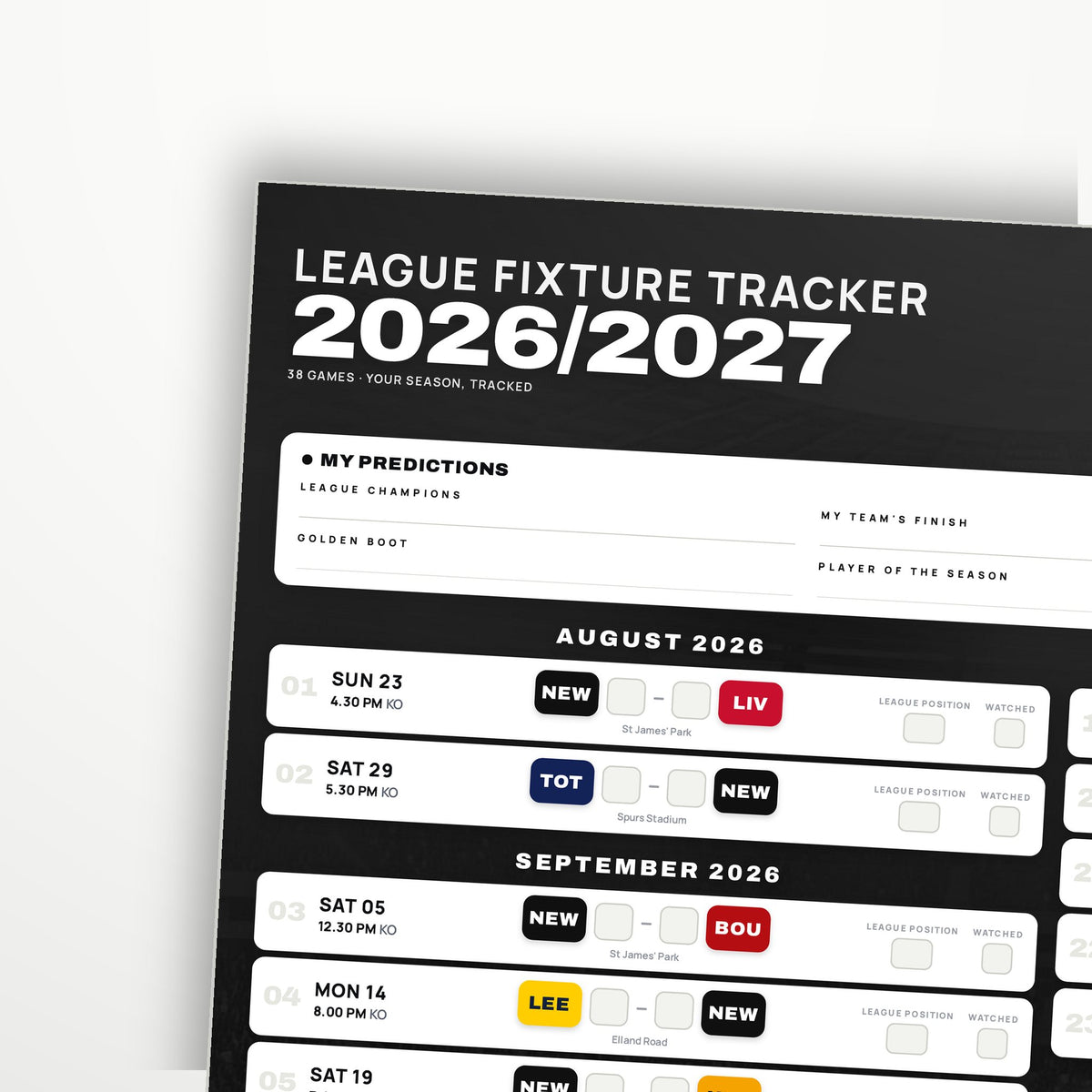 Premier League Fixture Wallchart 2026/27