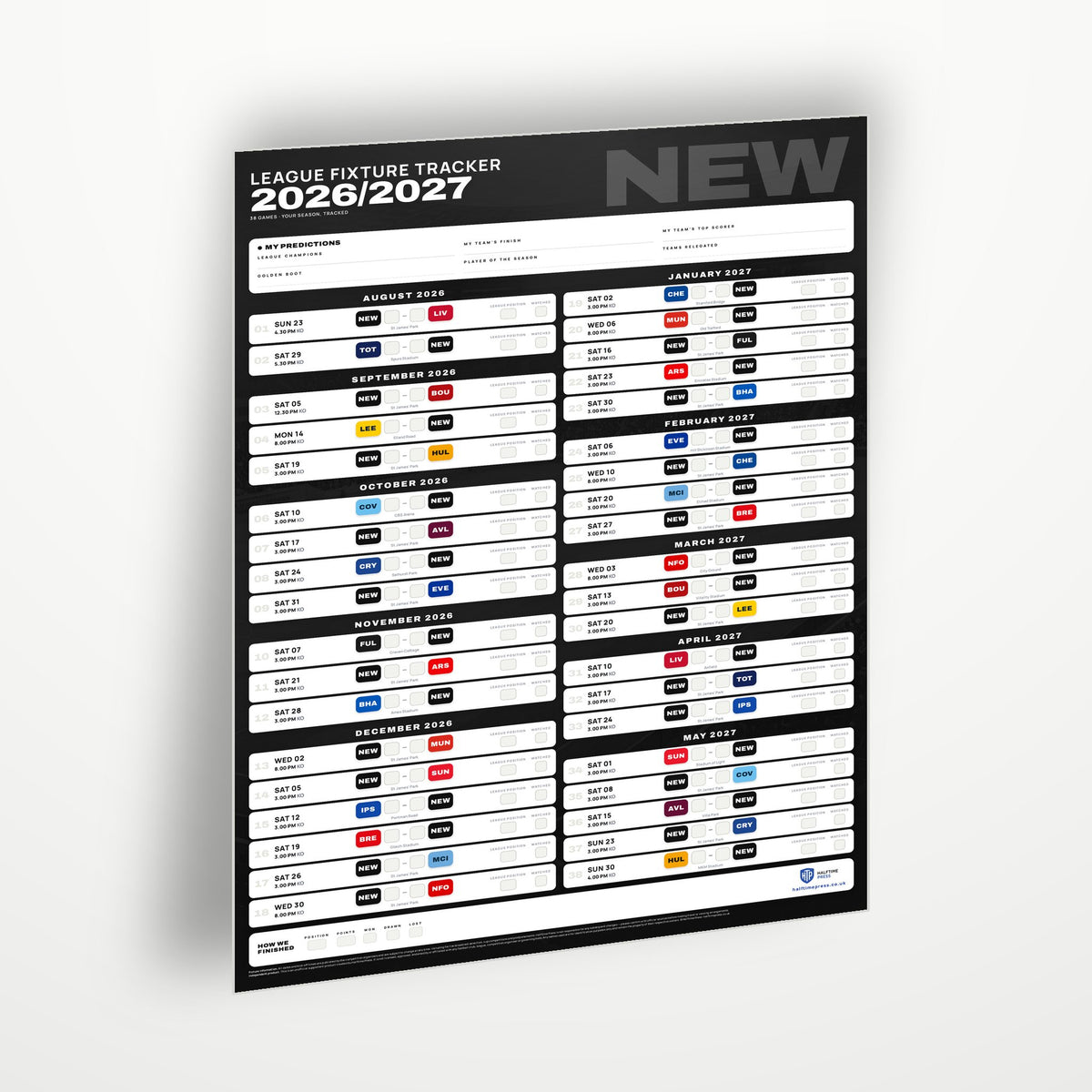 Premier League Fixture Wallchart 2026/27