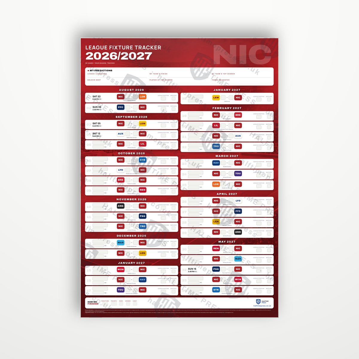 Ligue 1 Fixture Wallchart 2026/27
