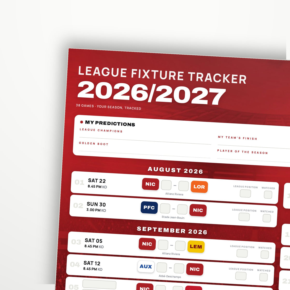 Ligue 1 Fixture Wallchart 2026/27