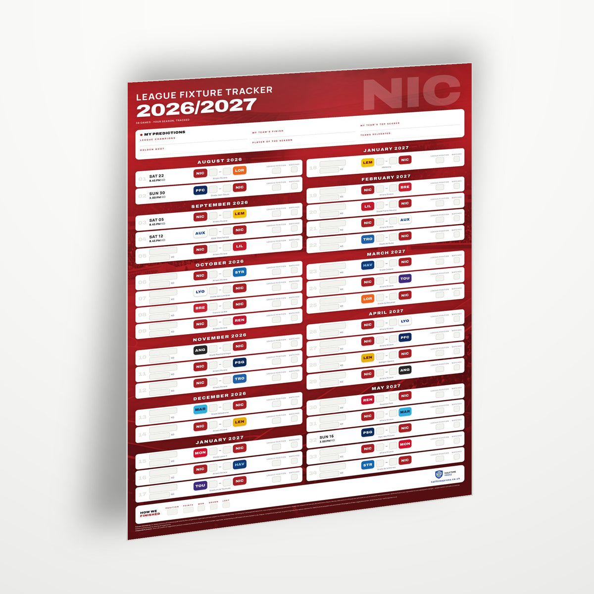 Ligue 1 Fixture Wallchart 2026/27