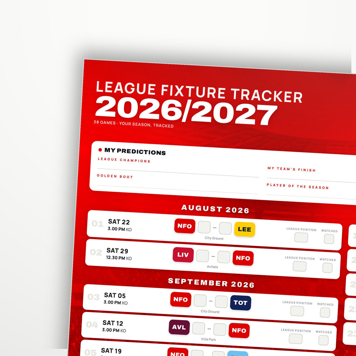 Premier League Fixture Wallchart 2026/27